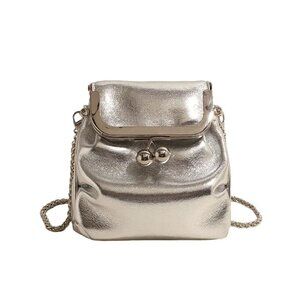 Kisslock Flap Chain Crossbody Vegan Leather Minimalist Clutch Bag